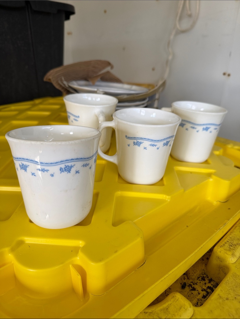 Vintage Classic White Ceramic Demitasse Cups with Blue Floral Trim - Set of 4